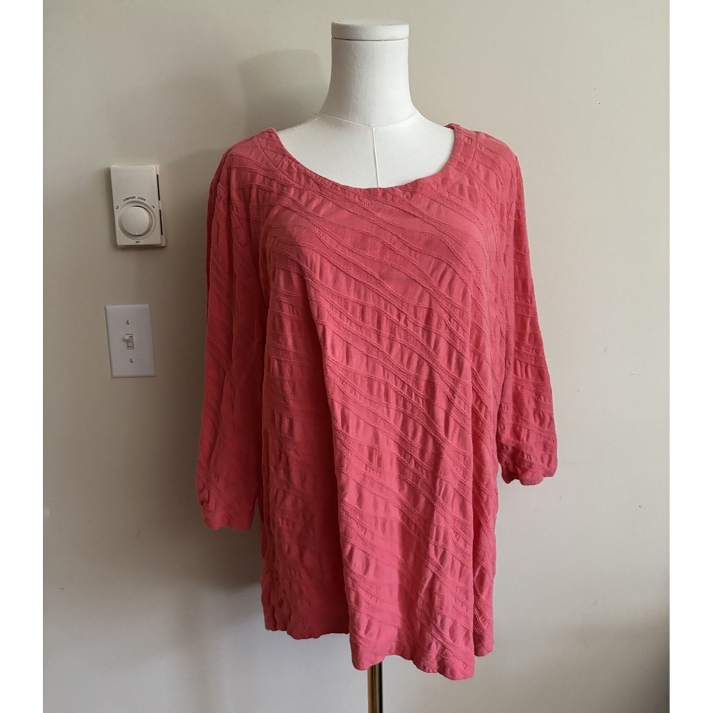 Habitat XXL Textured Top Funky Asymmetrical Pink Coastal Beach Cotton 3/4 Sleeve
